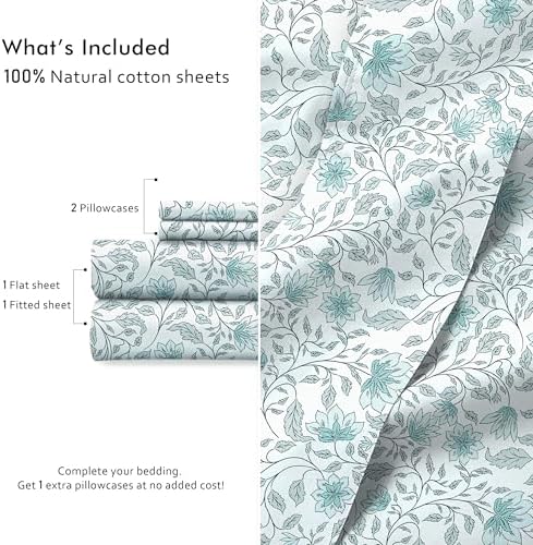 RUVANTI 100% Cotton Twin Sheets, Percale Twin Sheet Set, Wildflower Nest