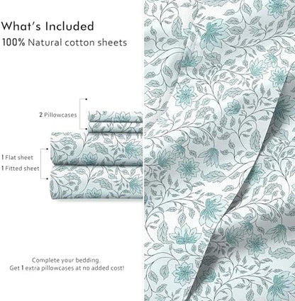 RUVANTI 100% Cotton Twin Sheets, Percale Twin Sheet Set, Wildflower Nest