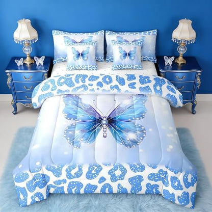 Feelyou Cute Butterfly Comforter Set with Sheets 7 Piece Full Size