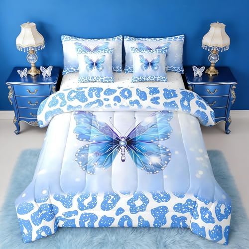 Feelyou Cute Butterfly Comforter Set with Sheets 7 Piece King Size