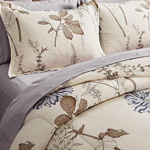 Joyreap 6 Piece Bed in a Bag Twin, Elegant Flower Botanical Smooth Soft Microfiber Floral Comforter Set for All Season (1 Comforter, 2 Pillow Shams, 1 Flat Sheet, 1 Fitted Sheet, 1 Pillowcase)