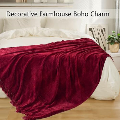 Chenille Throw Blanket for Couch 60" x 80" Twin, Red