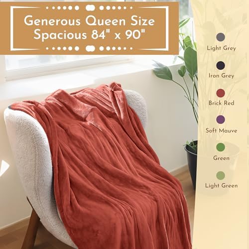 Electric Heated Blanket 84"x90" Queen Size, Brick Red