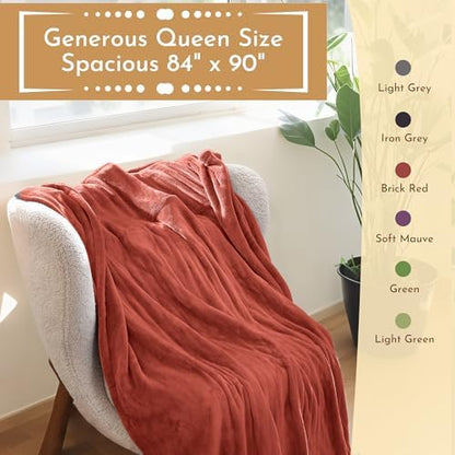 Electric Heated Blanket 84"x90" Queen Size, Brick Red