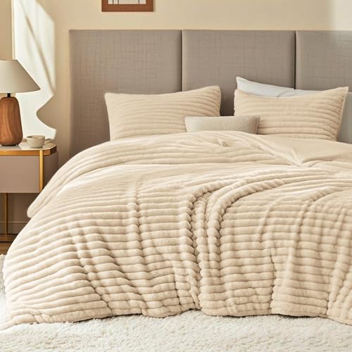 EXQ Home Fluffy Comforter Set Queen Size,3 Pieces Bed Set,Khaki