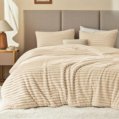 EXQ Home Fluffy Comforter Set Queen Size,3 Pieces Bed Set,Khaki