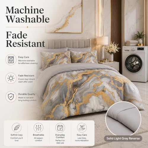 CCoutueChen Grey Comforter Set King - Modern Marble Bedding Set for Girls