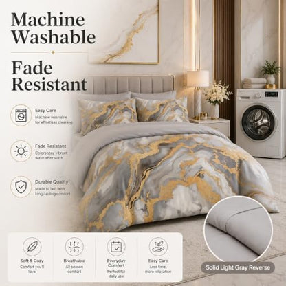 CCoutueChen Grey Comforter Set King - Modern Marble Bedding Set for Girls