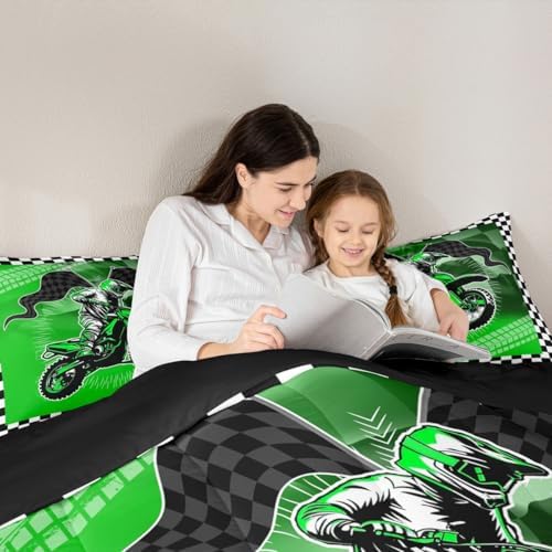 Feelyou Dirt Bike Comforter Set for Kids Boys Girls,King Size,Motorcycle Racer Bedding Set,Cool Motocross Duvet Quilt,Motorcycle Comforter,Extreme Sports Bedroom Decor