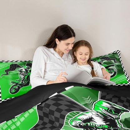 Feelyou Dirt Bike Comforter Set for Kids Boys Girls,King Size,Motorcycle Racer Bedding Set,Cool Motocross Duvet Quilt,Motorcycle Comforter,Extreme Sports Bedroom Decor