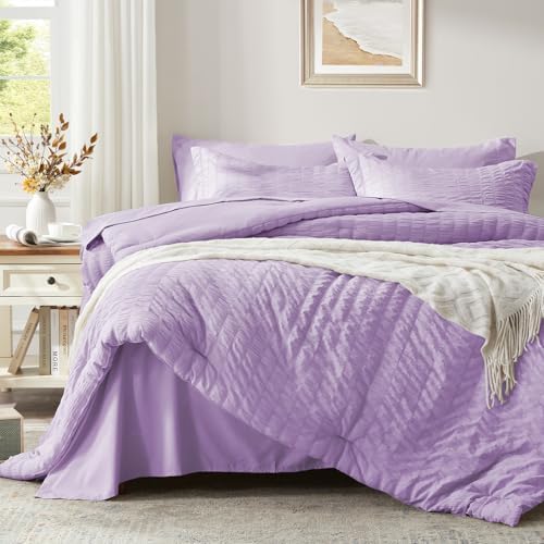Full Size Comforter Sets 7 Piece,Lavender Bed in a Bag Full Bedding Set