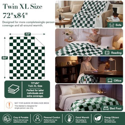Heated Blanket Electric Full Size 72"X84", Heating Blanket Full, Dark Green