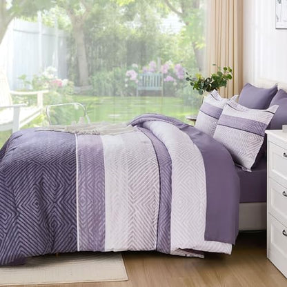 Drucon Purple Comforter Set King Size 7 Piece Bed in a Bag