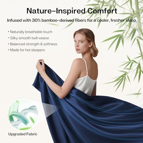 MR&HM Twin XL Sheets 3 Pieces, Rayon Derived from Bamboo Blend, Navy Blue
