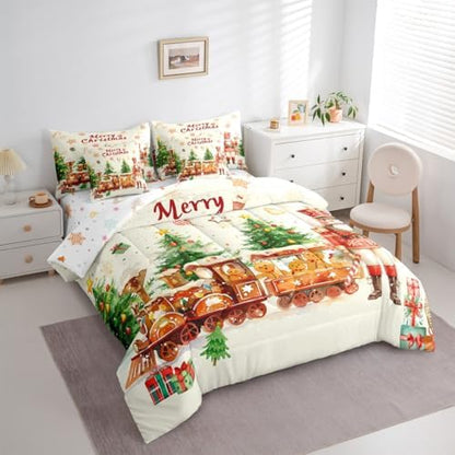 Erosebridal Merry Christmas 7 Piece Bedding Set King Cute Nutcracker Comforter Set with Sheets Xmas Vintage Farmhouse Bed in a Bag Yellow Kawaii Gingerbread Man Bed Sets Comforter