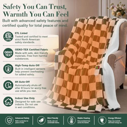 Electric Blanket Heated Twin 62"X84", Heating Blanket Twin, Dark Green
