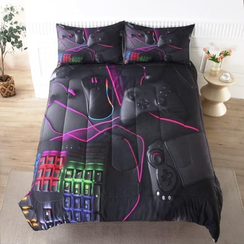 Gaming Comforter for Boys Teens,Game Bedding Sets Twin,Kids Gamer Comforter Set,Video Game Bedroom Bed Set Controller Duvet All Season 3 Piece