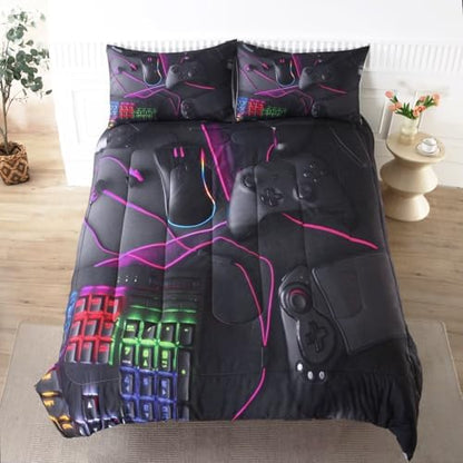 Gaming Comforter for Boys Teens,Game Bedding Sets Queen,Kids Gamer Comforter Set,Video Game Bedroom Bed Set Controller Duvet All Season 3 Piece
