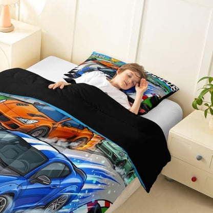 Feelyou Boys Race Car Kids Comforter Set Twin Size for Kids Boys Girls