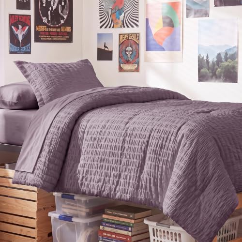 CozyLux Twin XL Comforter Set 5 Pieces Dusty Purple Seersucker Bed in a Bag
