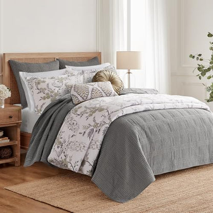 Levtex Home Cloud Waffle Full/Queen Quilt Set (88x92in) and 2 Pillow Shams (26x20in) - Box Quilted Waffle Cotton Texture - Grey - Cotton Full/Queen Size Quilt Bedding Set - Lightweight Soft Pre-Washed