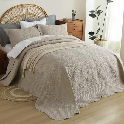 EVENHUG Oversized King Bedspreads California King Quilt Set with Pillow Shams Extra Wide Large King Size Quilts Lightweight Coverlet Bedding Sets Taupe 120"x120"