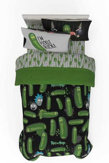Rick & Morty 5 Piece Super Soft Cozy Reversible Comforter and Sheet Set with Sham, Twin, (Officially Licensed Product) By Franco