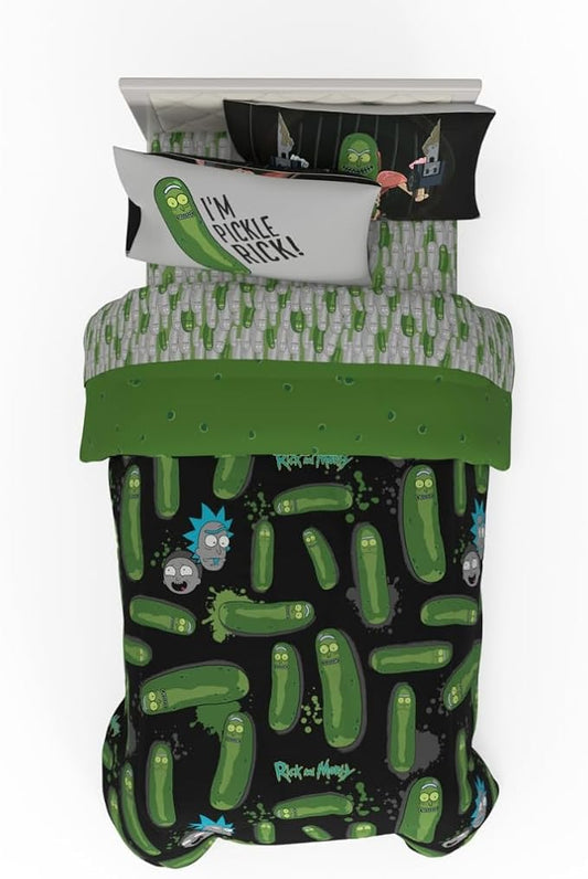 Rick & Morty 5 Piece Super Soft Cozy Reversible Comforter and Sheet Set with Sham, Twin, (Officially Licensed Product) By Franco