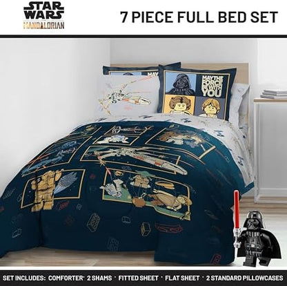 Jay Franco Kids Comforter Set Includes Sheets and Pillow Covers - Soft and Cozy Bed Set for Stylish Room Decor, Official Licensed Bedding, Blue - LEGO®, 7 Piece Full