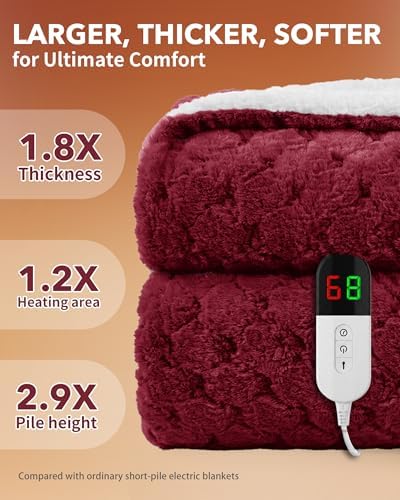 Homemate Heated Electric Throw Blanket 50"x60" Faux Fur Heating Blankets
