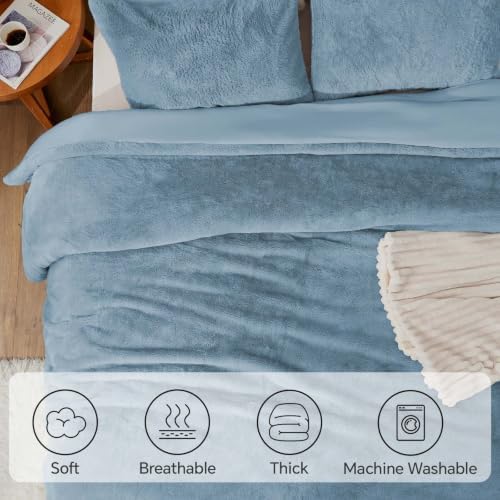BEDELITE Faux Fur Twin Comforter Set Blue Fog,Warm Comforter for Winter