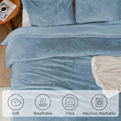 BEDELITE Faux Fur Twin Comforter Set Blue Fog,Warm Comforter for Winter