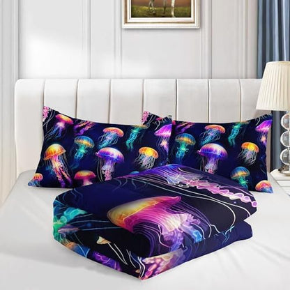 Colorful Jellyfish Queen Size Comforter Set with 2 Pillowcases.
