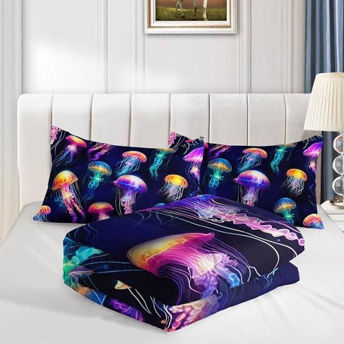 Colorful Jellyfish King Size Comforter Set with 2 Pillowcases.