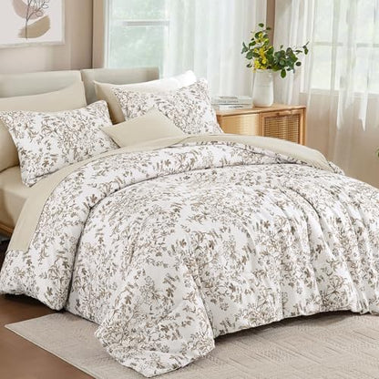 WONGS BEDDING 8 Pieces Comforter Sets King Size Brown Floral Bed Set