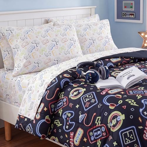 Full Comforter Set for Boys -7 Pieces Gamer Full Size Bedding Sets for Kids