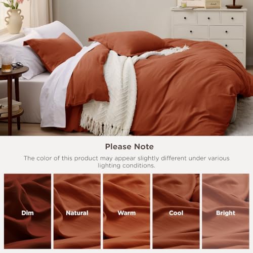 Bedsure Prewashed Duvet Cover Queen, Cotton-Like Bedding Set, Terracotta