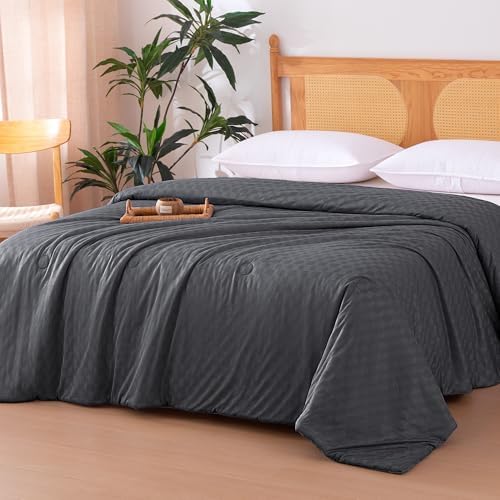 Amazon Basics Cooling Comforter, Soft Lightweight Waffle Weave Blanket for Hot Sleepers, Summer & All Season Bedding to Keep Cool for Night Sweats, 106"x90", King, Dark Gray