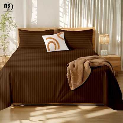 NON Sticky cotton Twin XL 4 Piece Sheet Set, 100% Long Staple Cotton, Soft Cooling Hotel Luxury Bedding Sheets, Deep Pocket Fits 10" to 18" Mattress, 39" x 80", Chocolate Stripe
