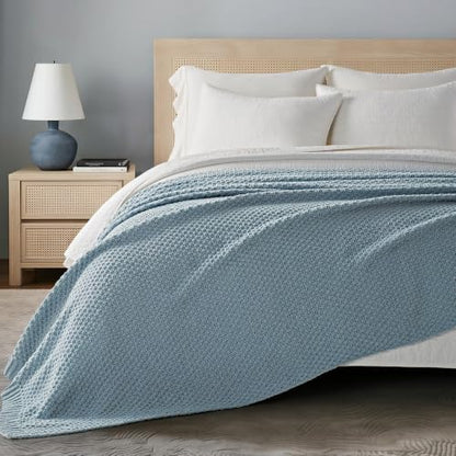 EVERGRACEHOME Chunky Chenille Knit Throw Blanket, 90 x 90, Chambray Blue