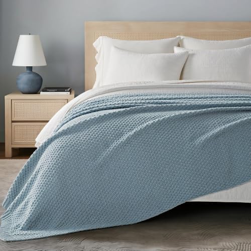 EVERGRACEHOME Chunky Chenille Knit Throw Blanket, 108x92, Chambray Blue