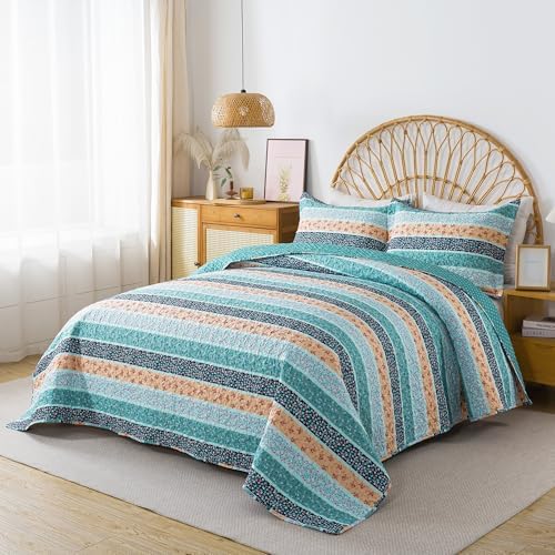 HoneiLife Quilt Sets King Size - 3 Piece Microfiber Quilt Floral Bedspreads Lightweight Coverlets Rustic Bed Cover King Quilt Bedding Set All Season Use