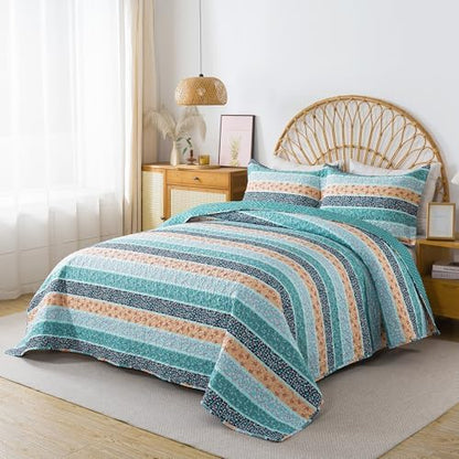 HoneiLife Quilt Sets King Size - 3 Piece Microfiber Quilt Floral Bedspreads Lightweight Coverlets Rustic Bed Cover King Quilt Bedding Set All Season Use