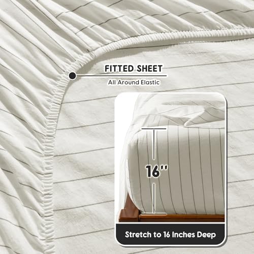 SONORO KATE 100% French Linen Queen Size Sheets Set,Natural Flax Bedding
