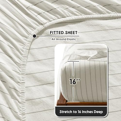 SONORO KATE 100% French Linen Queen Size Sheets Set,Natural Flax Bedding