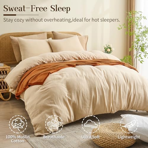 MEISHANG Muslin Duvet Cover King Size - 100% Organic Cotton