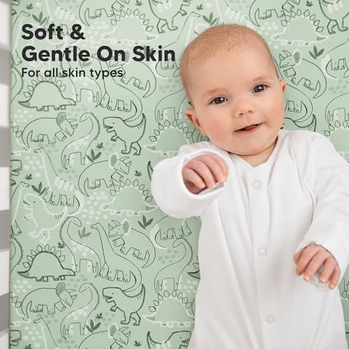 KeaBabies 2pk Organic Cotton Crib Sheets for Boys Girls 52x28, DinoDood