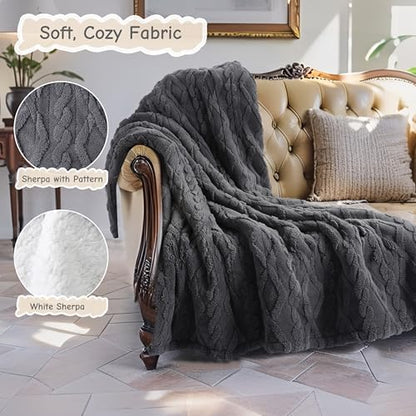 Electric Heated Blanket Throw Size 50"x60", Ultra Soft Sherpa Fleece, 5 Heat Levels & 3-Hour Auto-Off, Fast Heating for Cozy Winter Comfort, for Office & Chair, Dark Gray