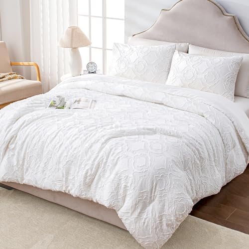 Andency Comforter Set Full White, 3 Pcs Bedding