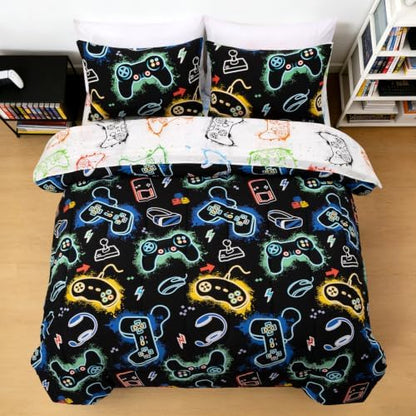 NTBED 5Pcs Glow in The Dark Kids Comforter Set Gaming Twin Bedding Set